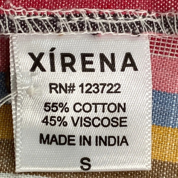 Xirena Pink Sunrise Banded Neck Long Sleeve Ruffle Striped Jensen Shirt Size S - Picture 11 of 12